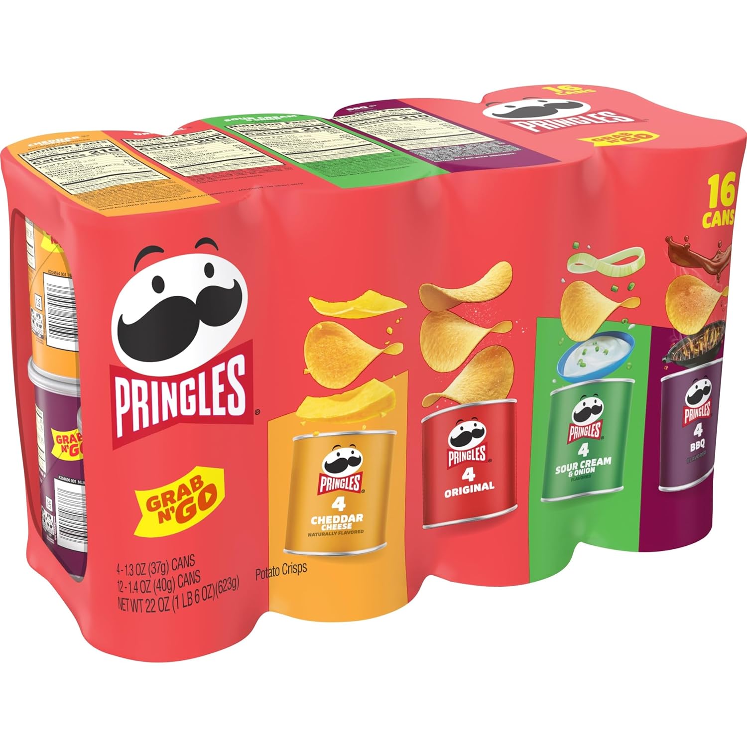 Pringles Portable Snack Variety for Car Cup Holders and Travel Totes, 16 Stackable Cans 1.38 Pound Pack