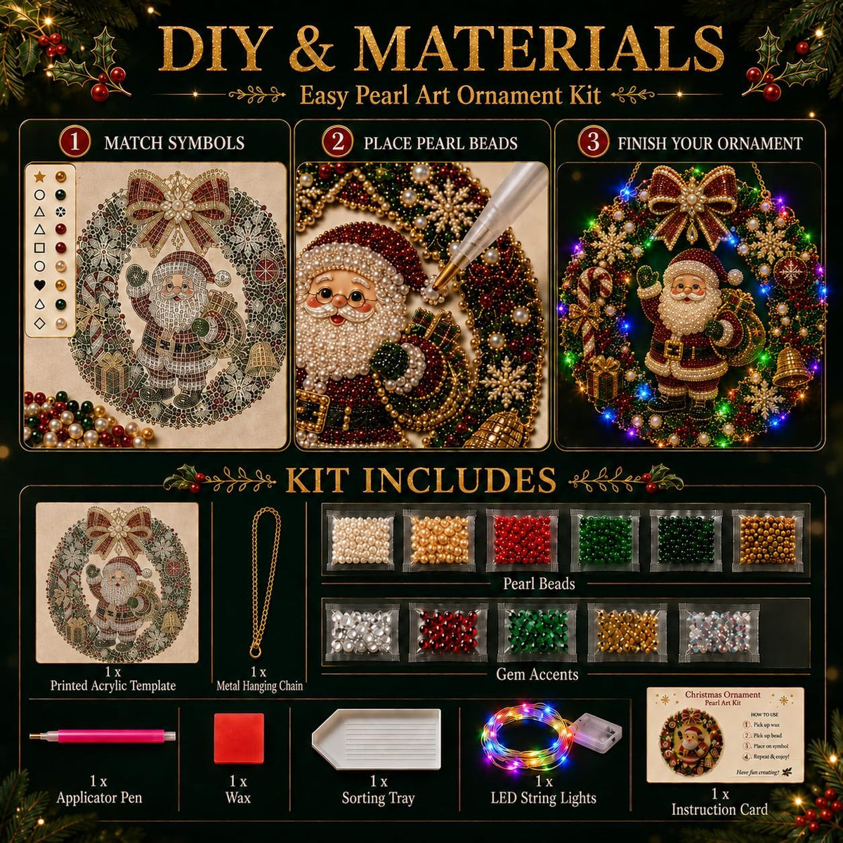 SNM 1 Sparkling Christmas Wreath Craft Kit, Therapeutic-Style Adult Diamond Painting for Unwinding After Dinner and Holiday Stress