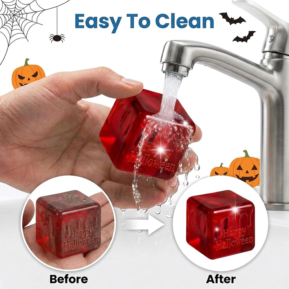 product line offers 4 themed shape variants: egg, halloween, blood cube, and pumpkin