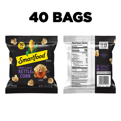 product line spans 5 flavor options (white cheddar, kettle corn, movie theater butter, white cheddar & flamin' hot, simply smartfood) and pack sizes from 6 to 64 bags for scalable buying
