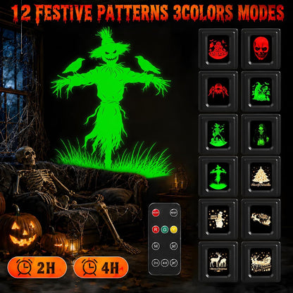Halloween Projector Outdoor 12-in-1 with 270-Degree Swivel for Yard, Patio, and Camping Displays