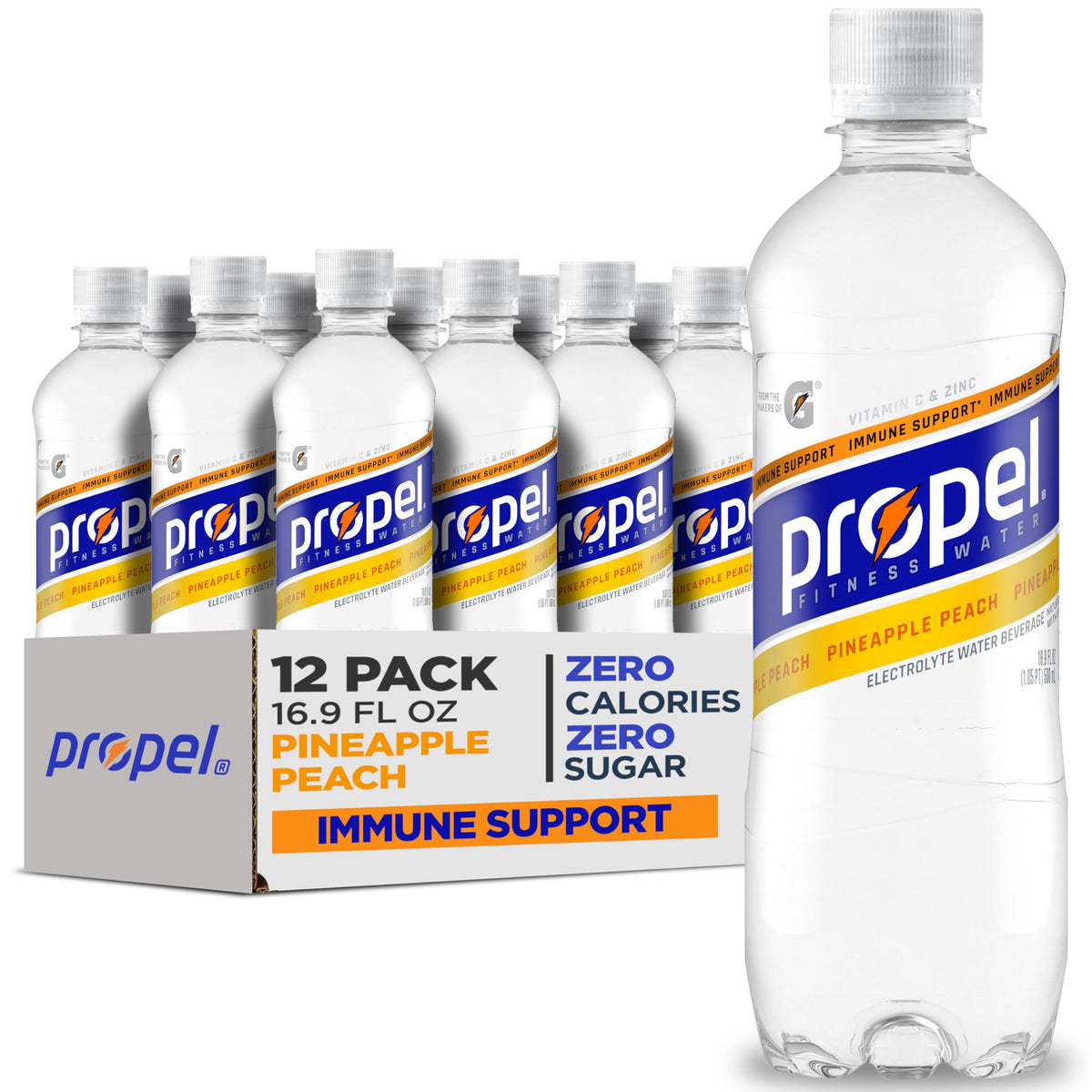 Propel Immune Support Water – Daily Hydration Ritual for Mindful Wellness Routines, Pineapple Peach 12 Pack