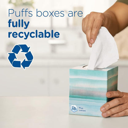 Puffs Plus Lotion Facial Tissues for Bedroom Nightstand and Self-Care Corner, Soothing Cold and Flu Comfort