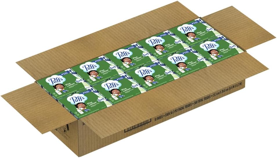 Puffs Plus Lotion Facial Tissues for Bedroom Nightstand and Self-Care Corner, Soothing Cold and Flu Comfort