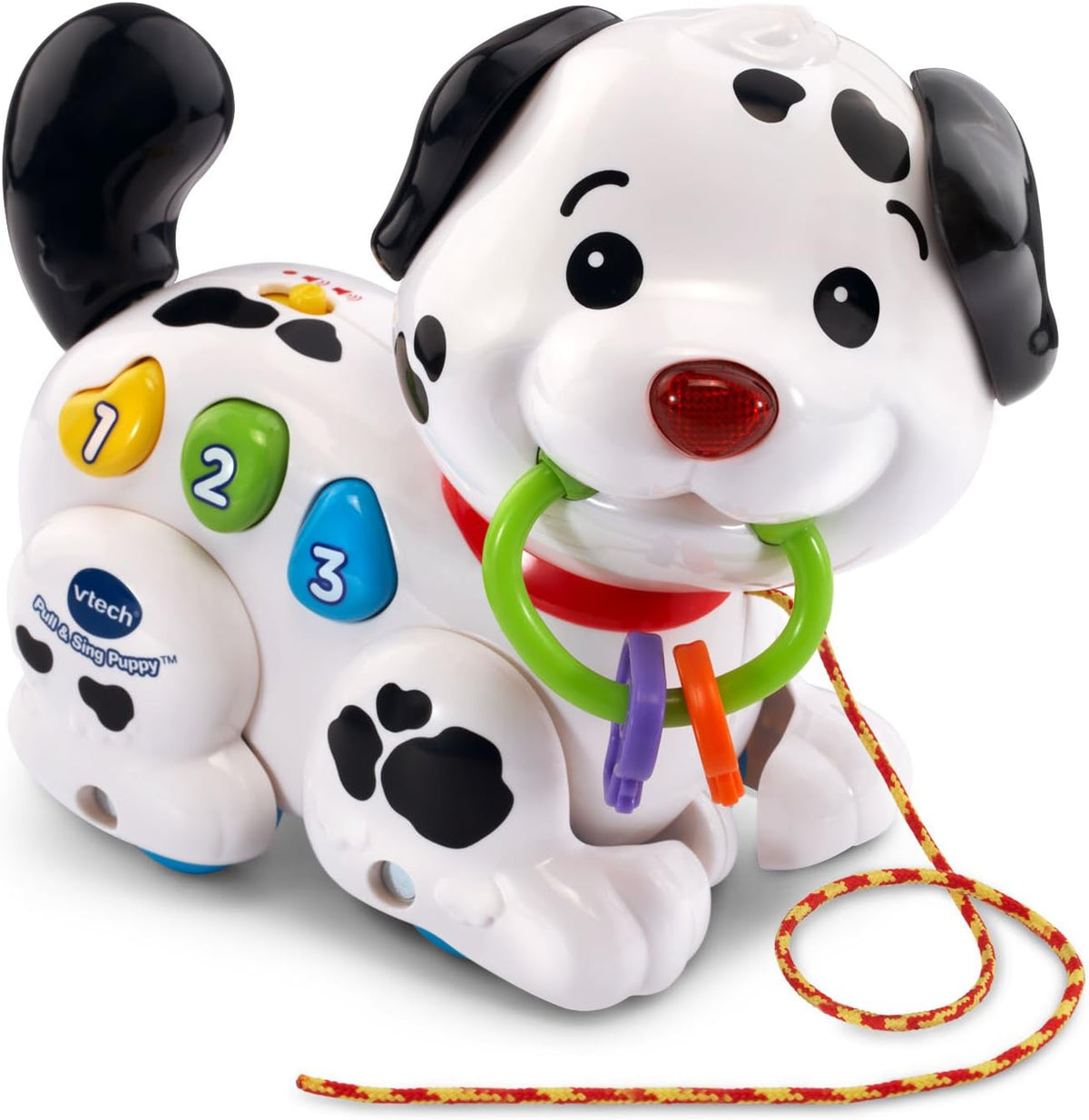 pull-cord activation that makes the puppy move, roll, play music, and produce sounds