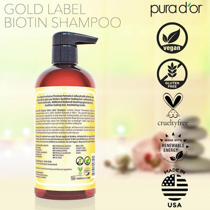 PURA D'OR Biotin & Argan Shampoo – Worry-Free Strengthening Treatment for Delicate, Breakage-Prone Hair