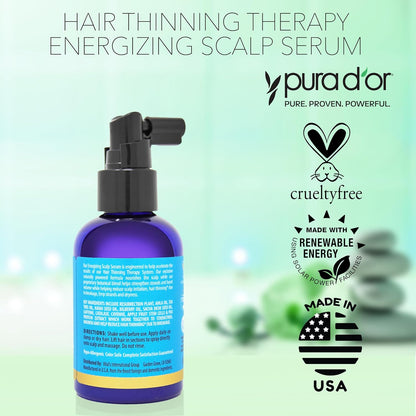 PURA D'OR Energizing Scalp Serum – Luxury Clinically Tested Formula for Thinning Hair, 4oz