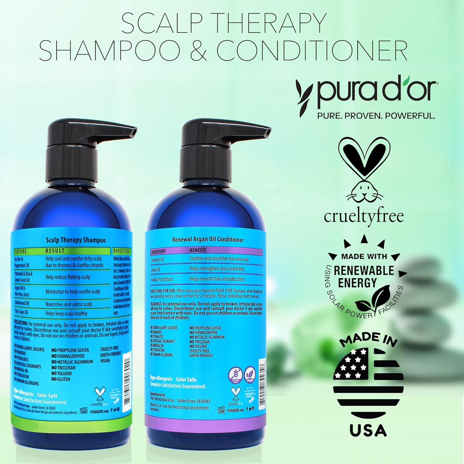 PURA D'OR Scalp Therapy 16oz Set — Dermatologically Gentle Formula for Itchy, Reactive Scalps