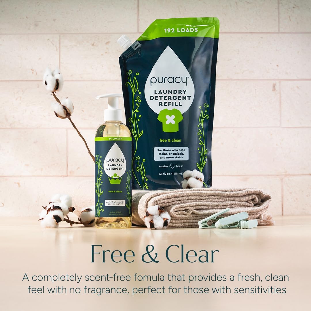 Puracy Concentrated Laundry Detergent - Refill-Friendly 64-Load Formula for Minimalist Households