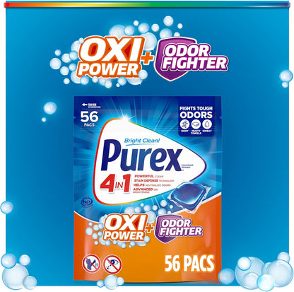 Purex Advanced Oxi + Odor Fighter Laundry Pacs for Efficient Households, No-Measure 4-in-1 Cleaning Detergent