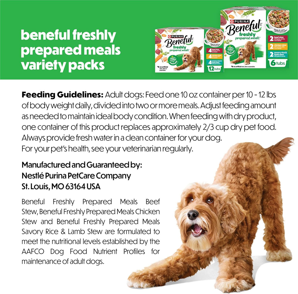 Purina Beneful Stew Wet Dog Food Variety - High-Protein Beef, Chicken, Lamb Recipes for Active Adult Dogs, Real Vegetables and Grains, 10 oz Tubs, 12 Pack