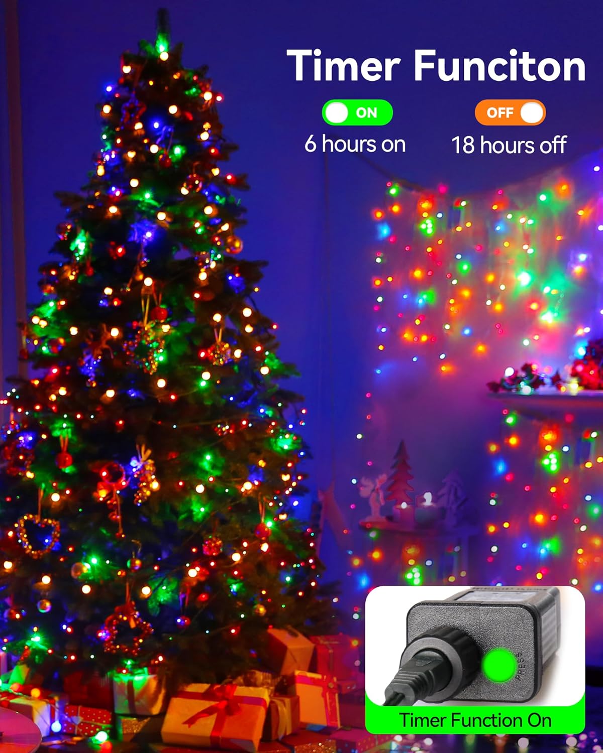 push-button timer: 6 hours on / 18 hours off auto-loop