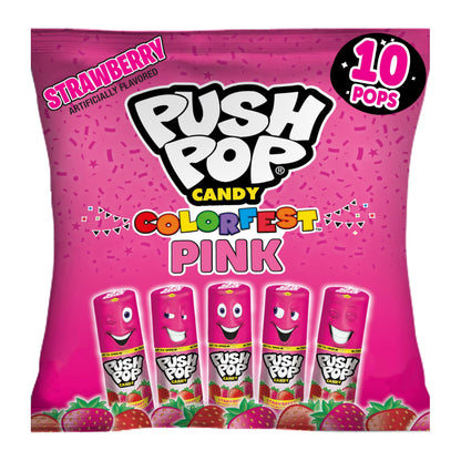 Push Pop Pink Easter Candy Lollipops, 10 Ct Individually Wrapped Lollipops in Pink Strawberry Flavor, Full Size, Fun Hard Candy For Birthday Parties, Easter Basket Stuffers, Egg Fillers, Party Favors