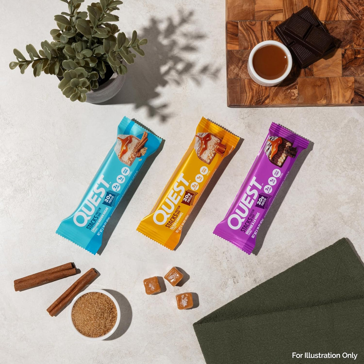 Quest Nutrition Stacks Protein Bar, Cinnamon Brown Sugar — Commute Fuel for Busy Professionals and Early Morning Errands, Individually Wrapped, 4 Count