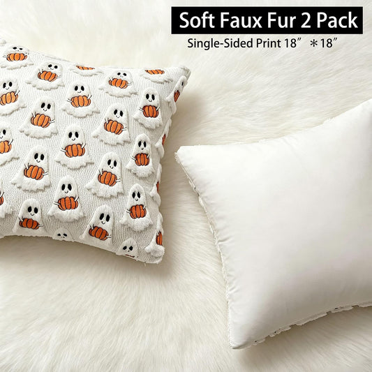 raised 3d ghost and pumpkin detailing in vibrant white-and-orange contrast