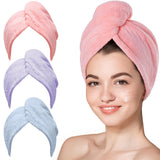 Hicober Microfiber Hair Towel Wrap – Simple Hair Drying Wrap in Muted Color Set, 3-Pack