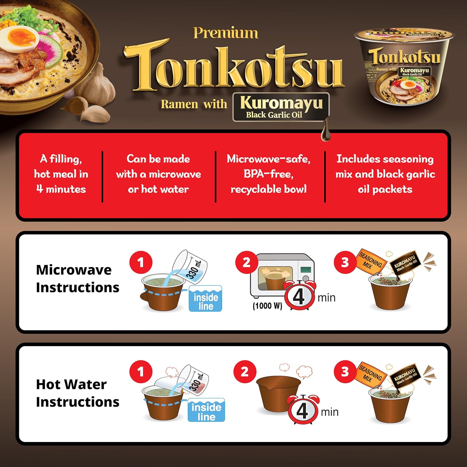 ready in minutes with hot water or microwave