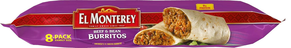 El Monterey Beef and Bean Burritos – Ready-to-Heat Lunch Between Tasks, 8 Ct