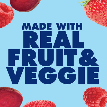real fruit and vegetable purees (strawberry, raspberry, beet) for natural flavor and color