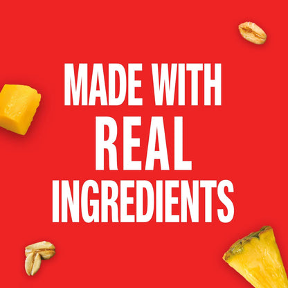 real fruit inclusions—each bar contains a 1/2 mango slice or pineapple chunk based on flavor