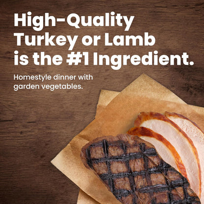 real meat (turkey or lamb) as the first ingredient in each recipe