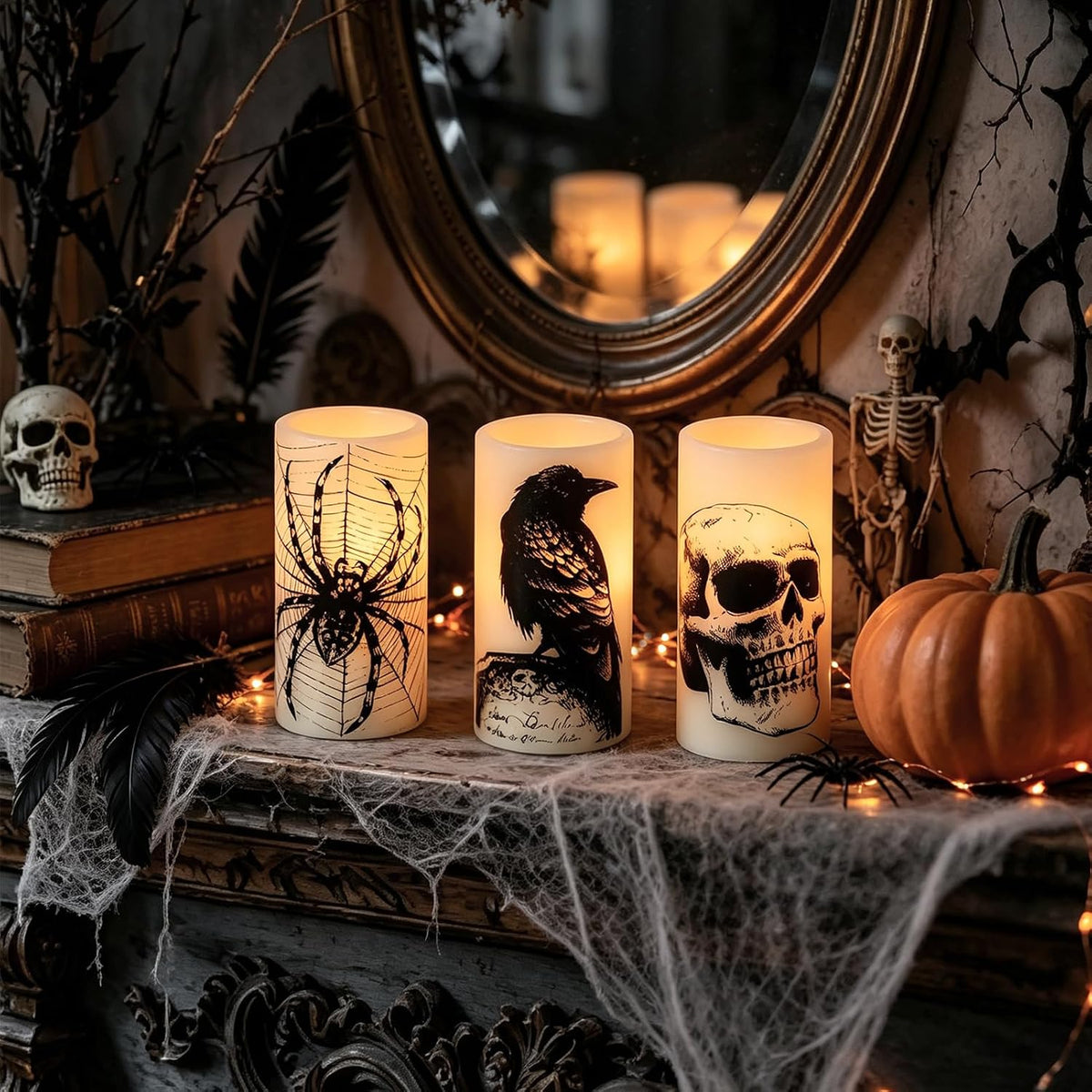 Eldnacele Skull Halloween Candle Gift for Hostess and Coworker, Pre-Set Timer in Decorative Box