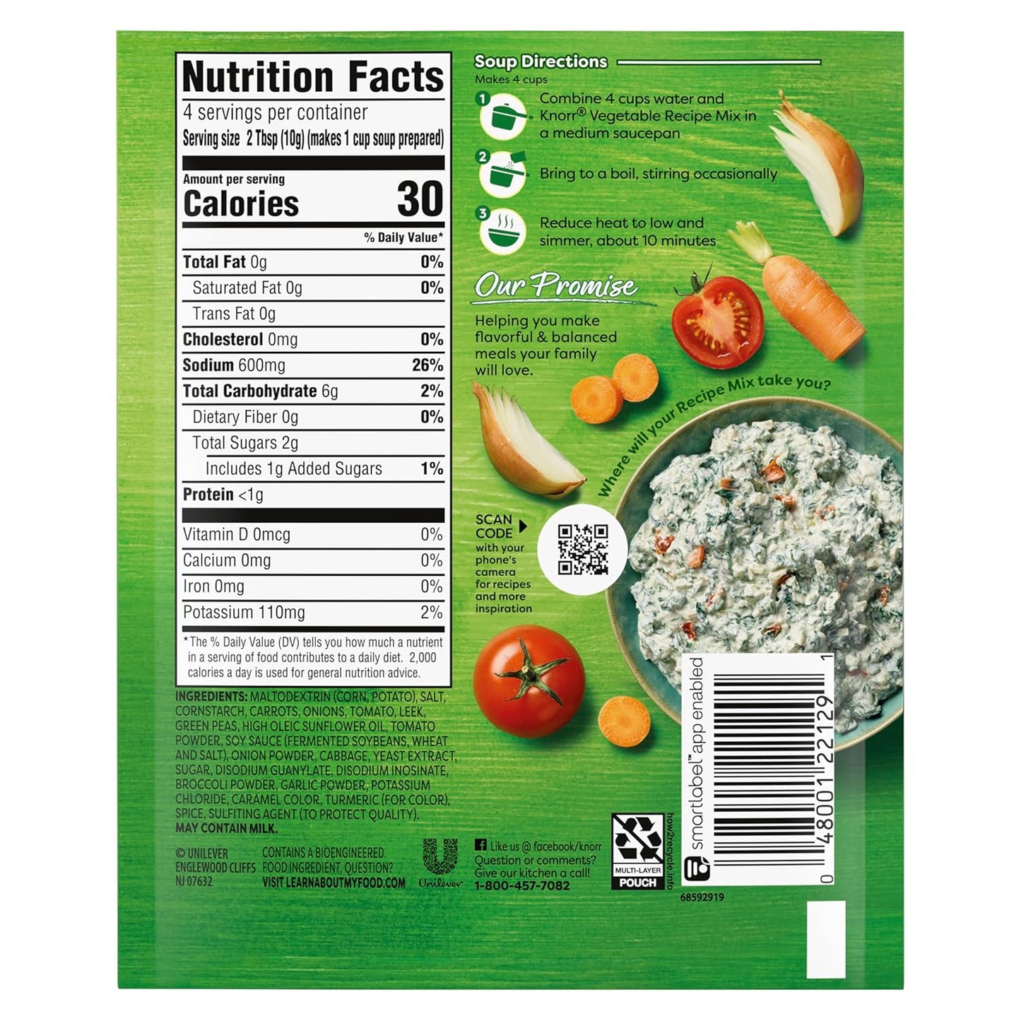 real vegetable ingredients: carrots, onions, tomatoes, leeks, green peas
