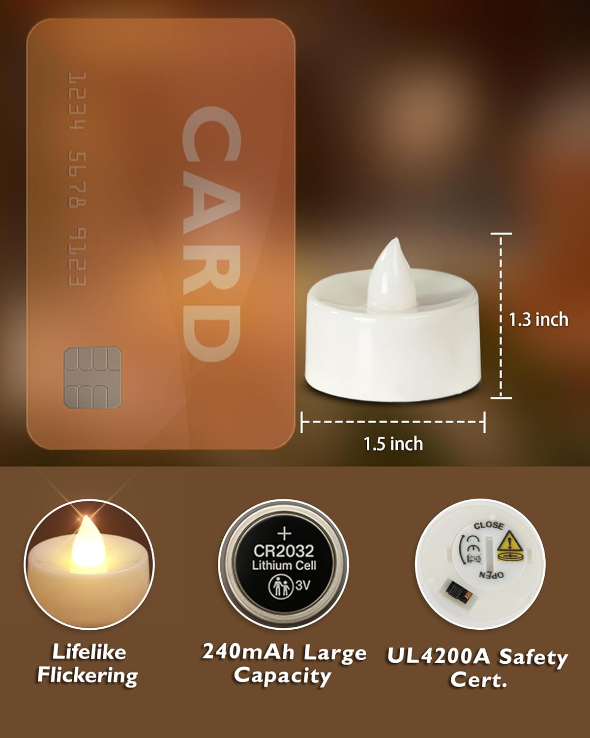 realistic flickering warm glow with melting edge design that mimics a real candle flame