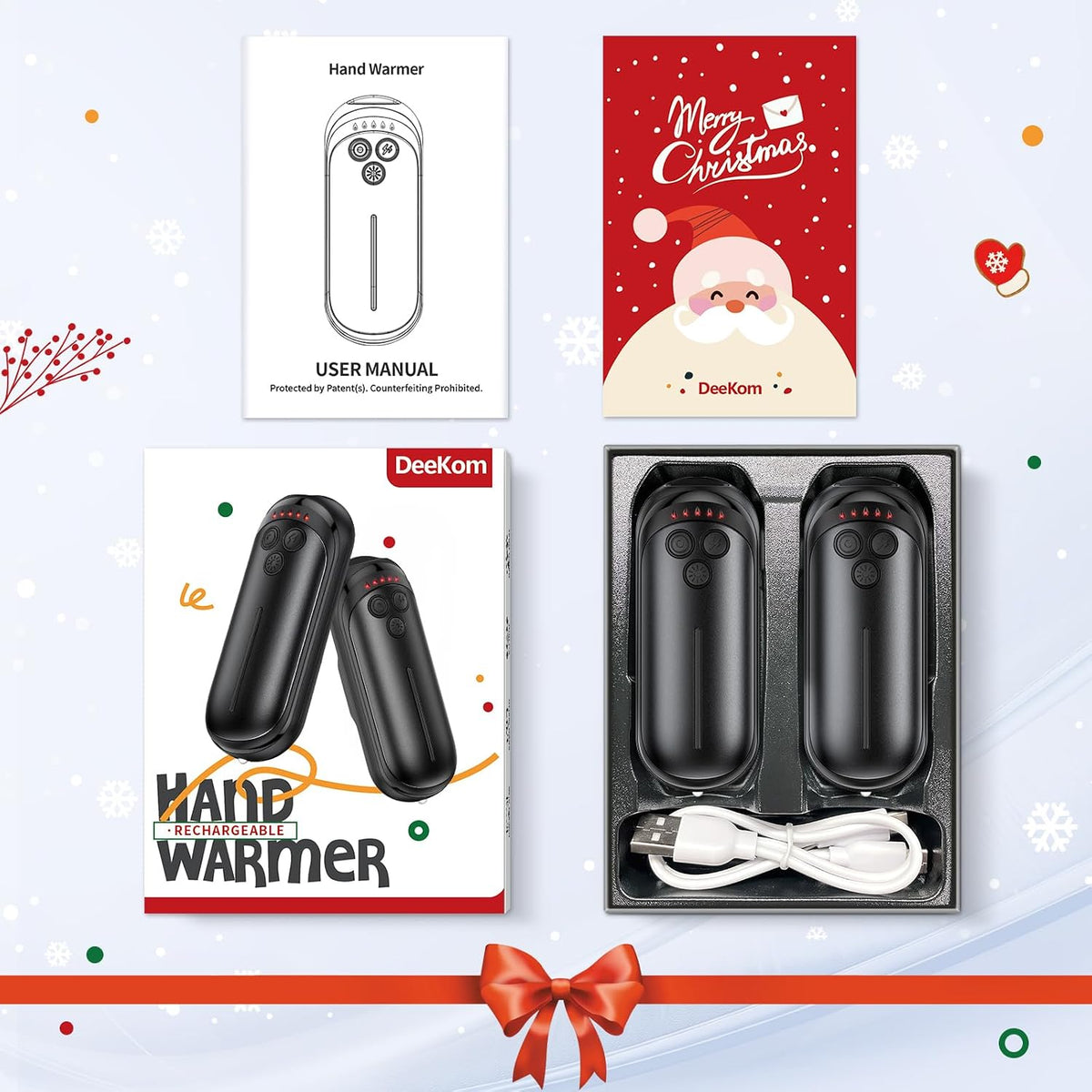 Rechargeable Hand Warmers 2 Pack - Ergonomic Pocket Warmers for Hiking, Fishing, Hunting, Winter Events