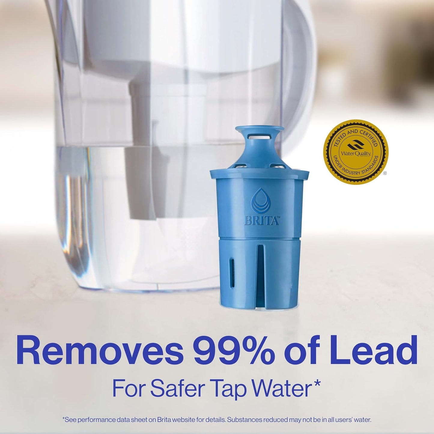 reduces chlorine taste/odor, cadmium, mercury, benzene, and asbestos