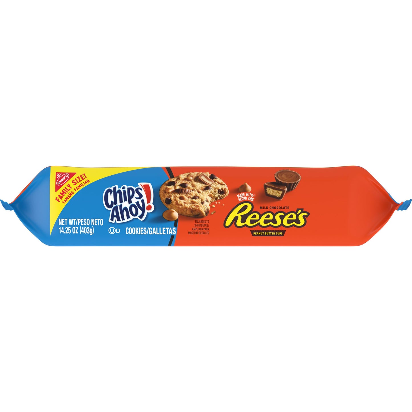 reese's peanut butter cup pieces embedded in crunchy chocolate chip cookies