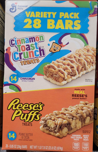 Reese's Puffs Cinnamon Toast Crunch Cereal Treat Bars Variety Pack, 28 ct