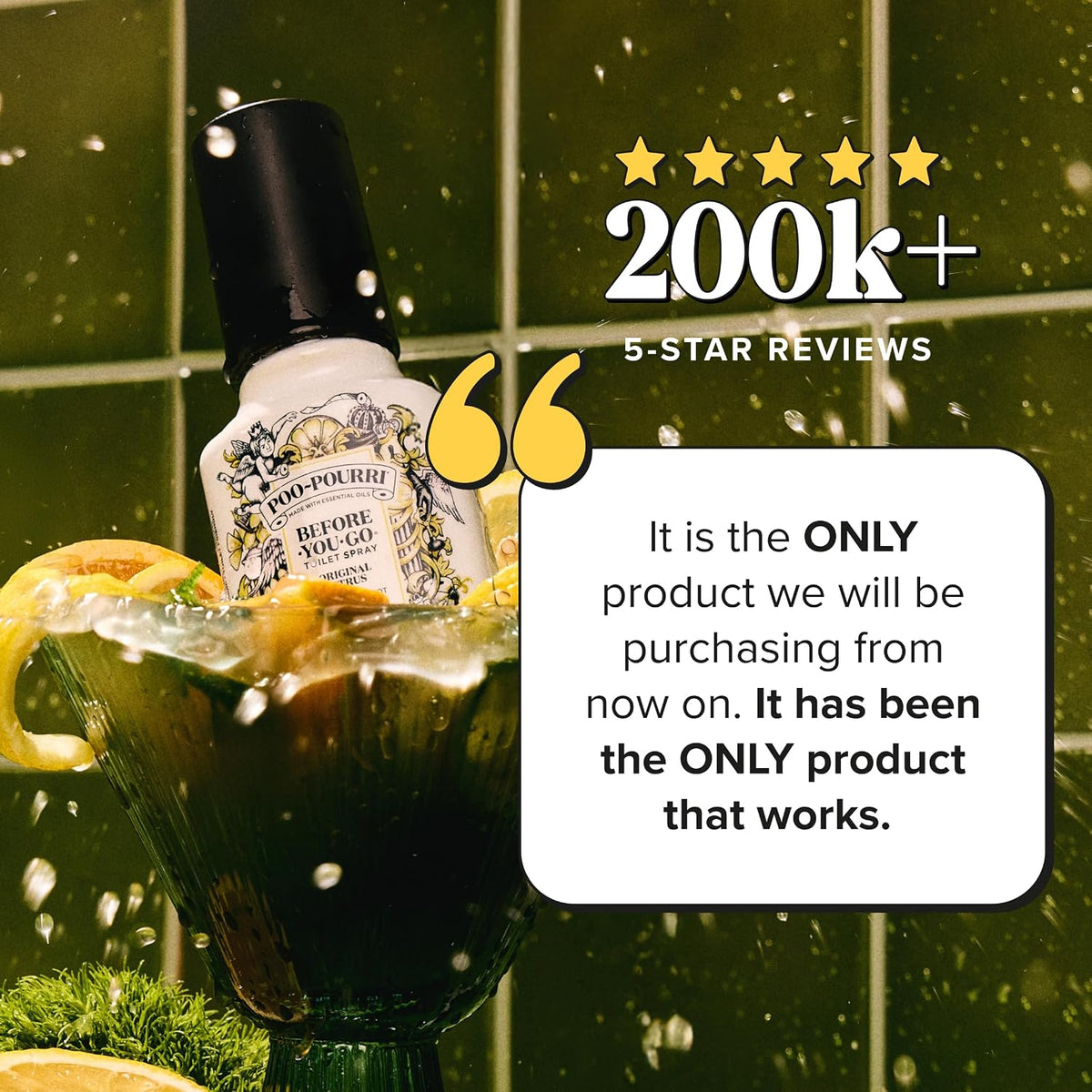 refillable bottle with easy-press nozzle delivering up to 100 uses per 2 oz