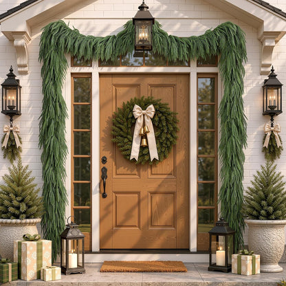 Alupssuc 9FT PE Pine Garland – Fade-resistant Greenery for Covered Porches, Outdoor Events, and Seasonal Displays