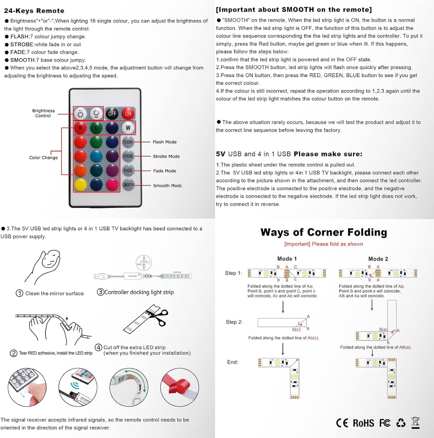 remote control for color, brightness, and scene mode adjustment