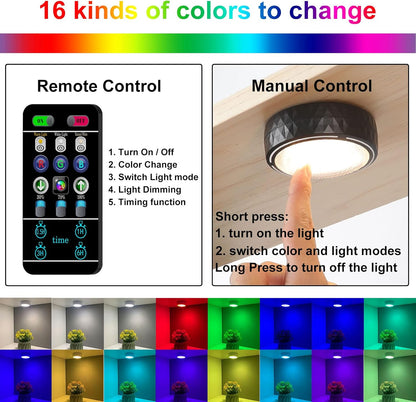 remote control that operates multiple pucks simultaneously and sets brightness to 30%, 70%, or 100%