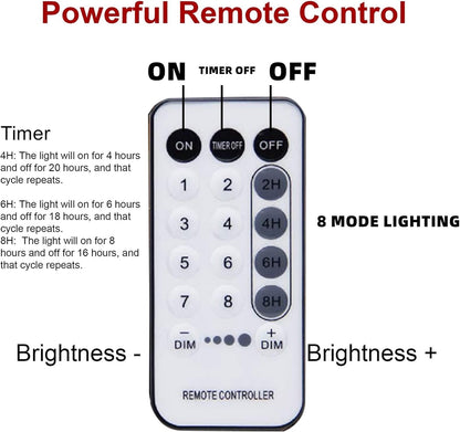 remote control with 2h/4h/6h/8h timer and 4-level brightness adjustment