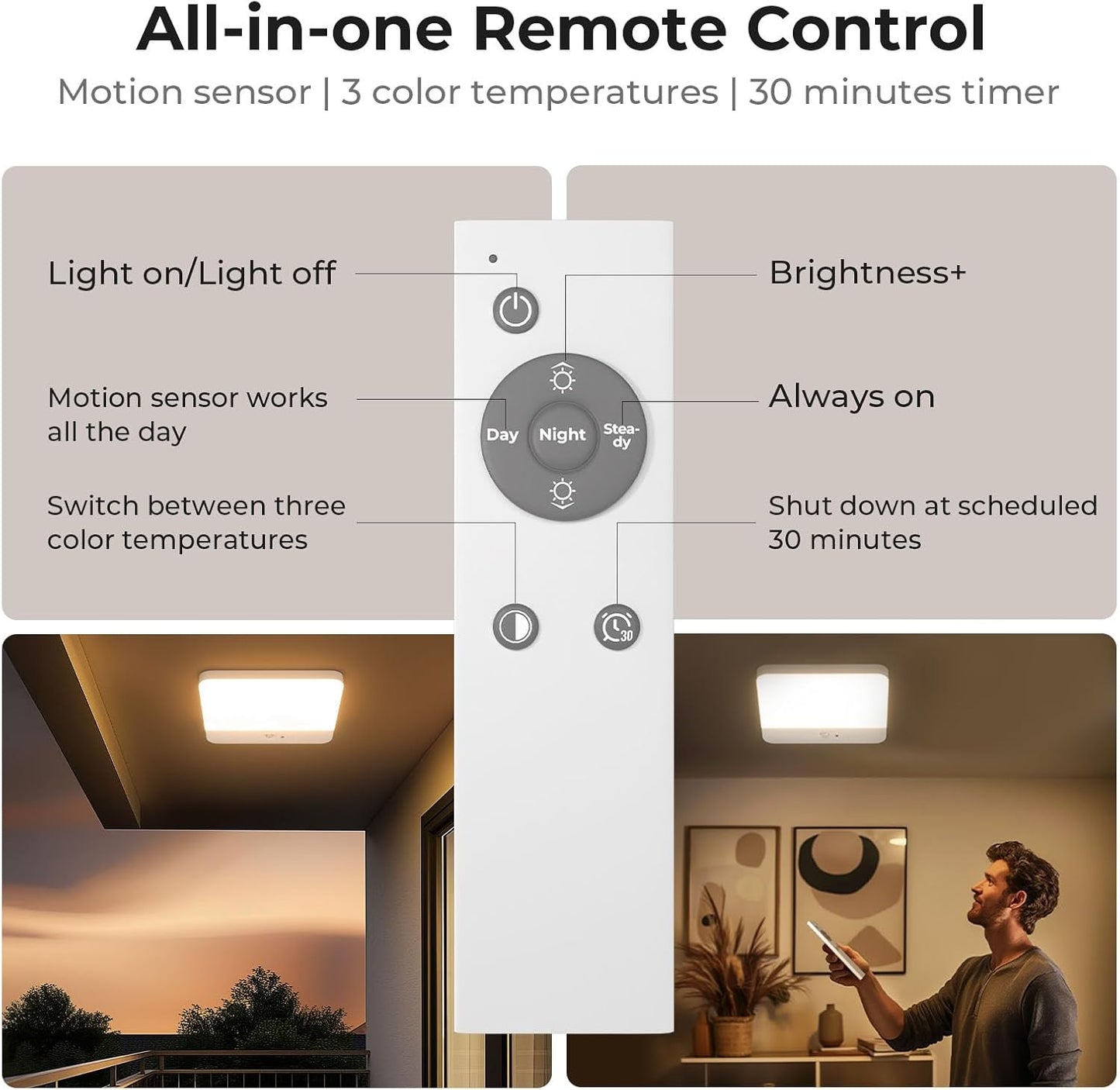 remote control with 30-minute timer and included type-c charging cable