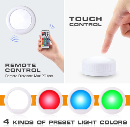 remote control with up to 20-foot range plus manual dome-button touch activation