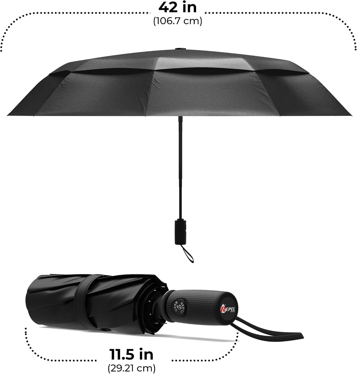 Repel Umbrella - Minimalist Compact Umbrella with Neutral Tones, Fits Flat in Work Tote and Car Door Pocket