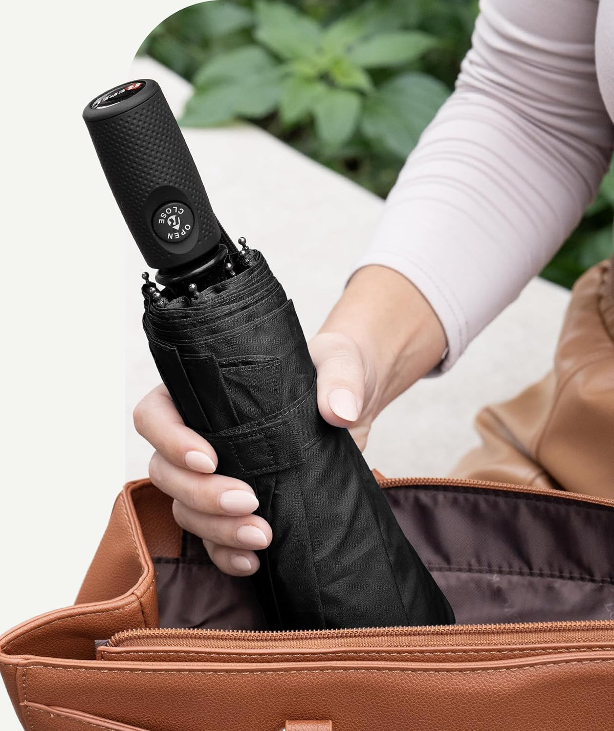 Repel Umbrella - Minimalist Compact Umbrella with Neutral Tones, Fits Flat in Work Tote and Car Door Pocket