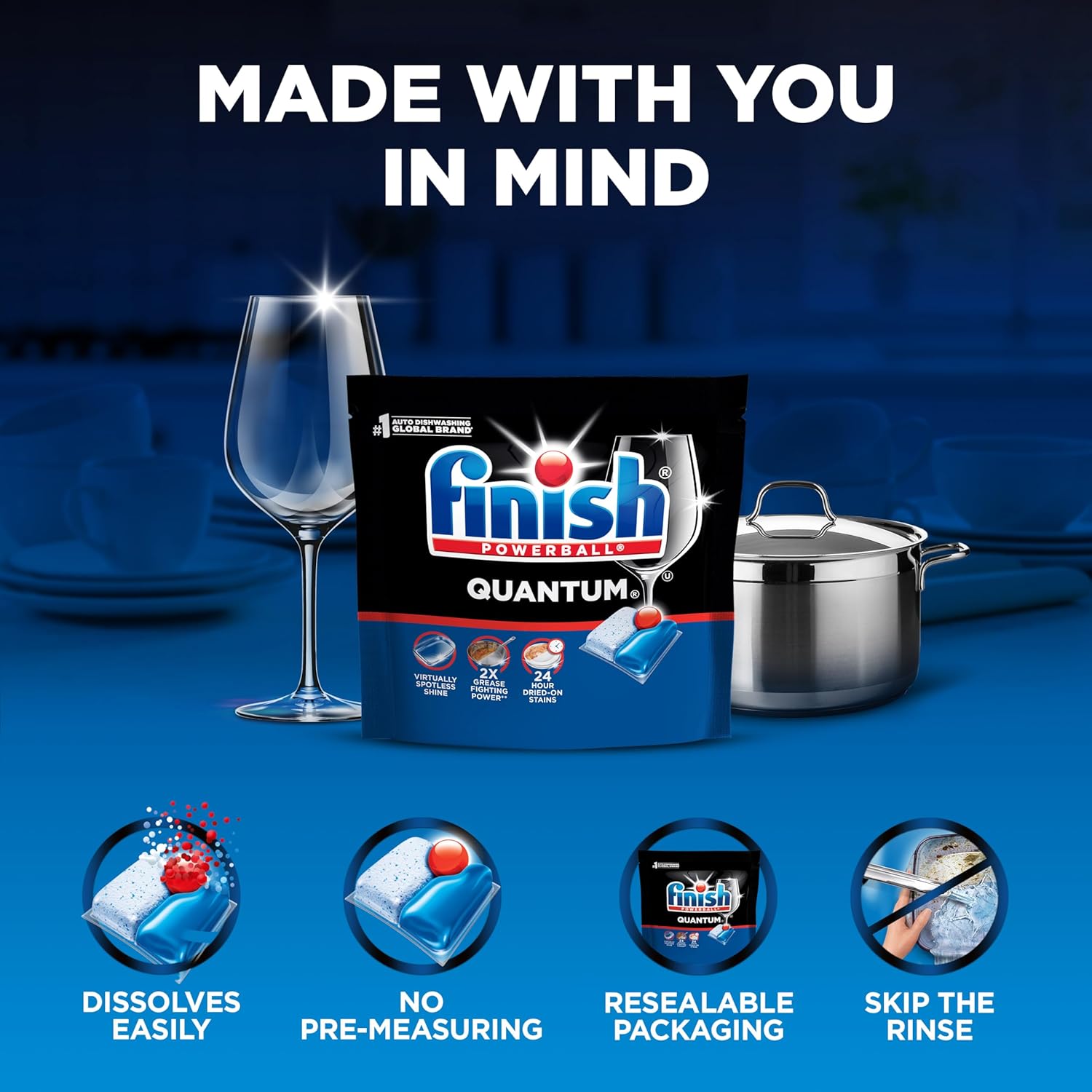 residue-free and streak-free finish on glassware and stainless steel