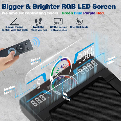rgb led display tracking speed, calories, time, distance, and incline in 6 colors