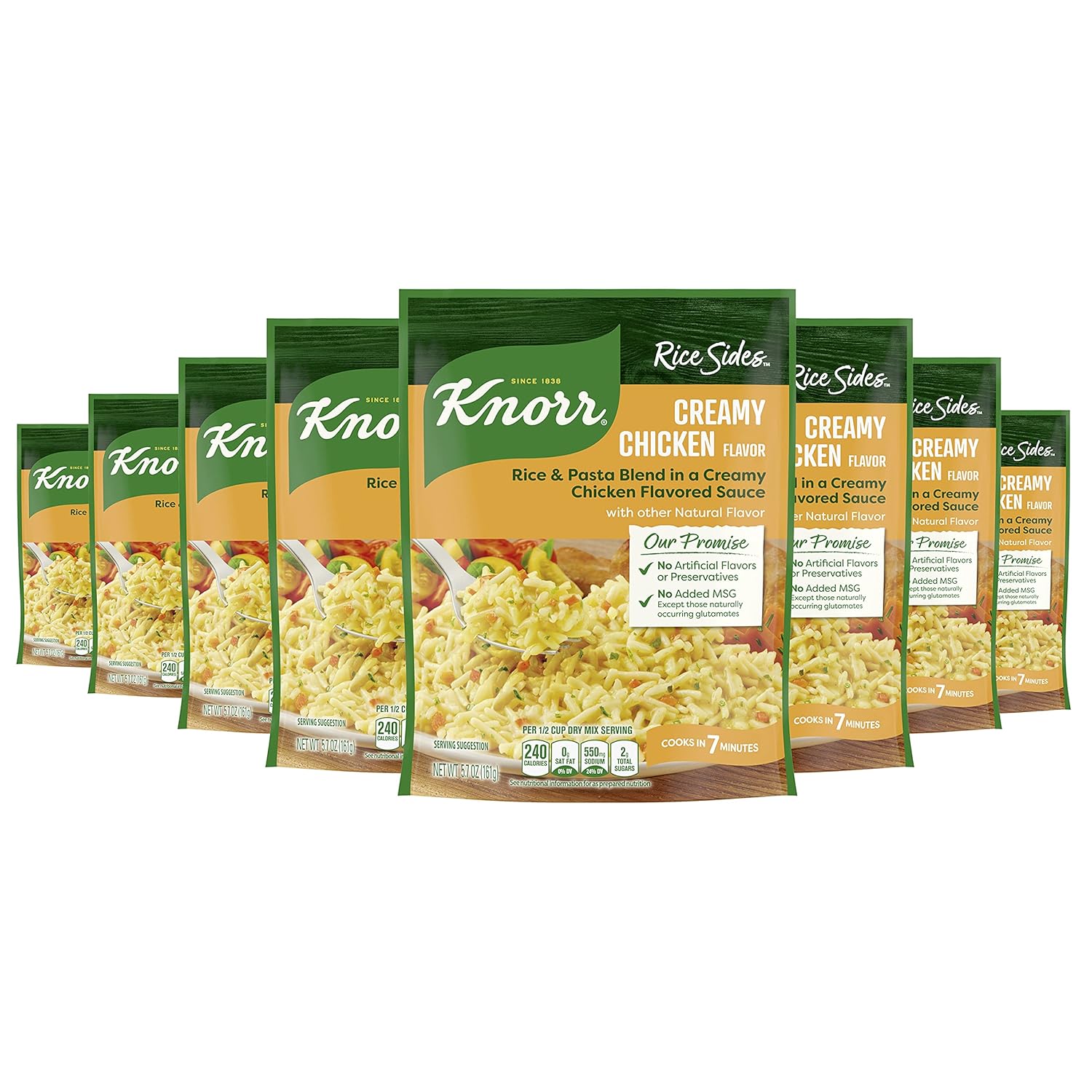 rice and pasta blend base with creamy chicken-flavored sauce