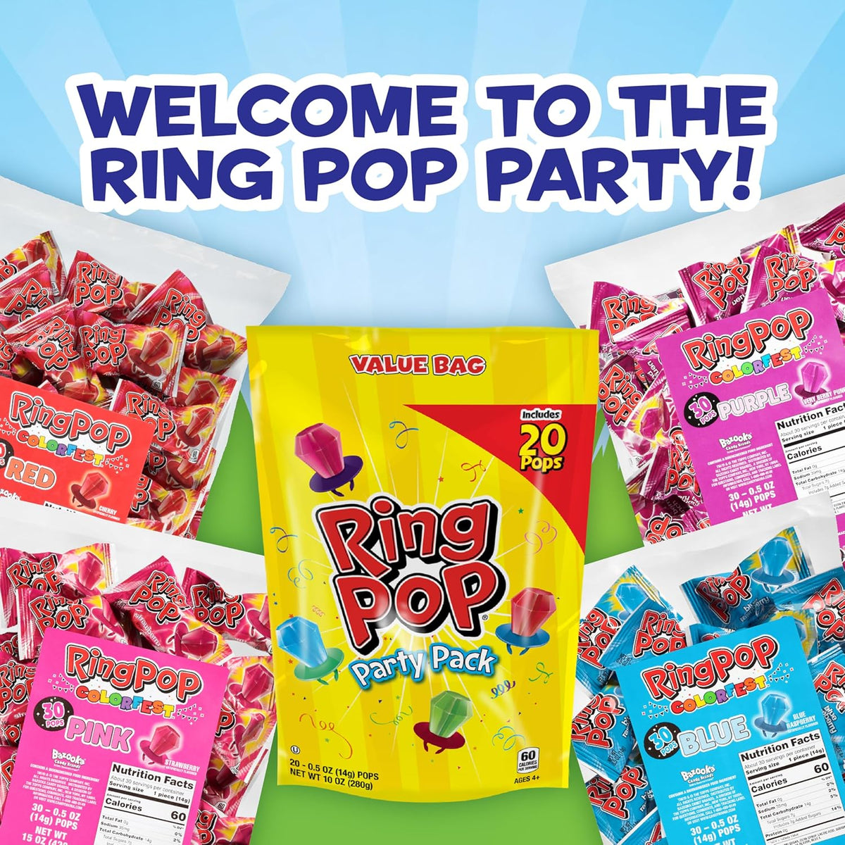 Ring Pop Candy 50 Count – Heat-Stable Individually Wrapped Lollipops for Sporting Events, Festivals, and Picnic Baskets