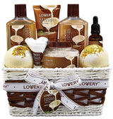 Fragrant Bath and Body Set For Women – 9 Piece Vanilla Coconut Spa Collection, Mood Setting Gift Basket