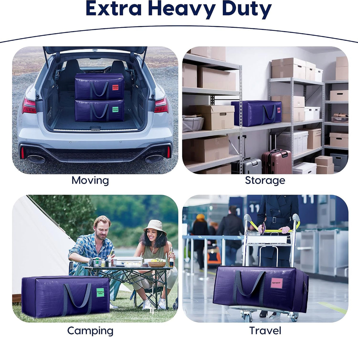 Road Trip Moving Bags – Durable Trunk-Ready Cargo Totes for Travelers, 6 Pack 93L Heavy Duty Foldable Storage with ID Cards