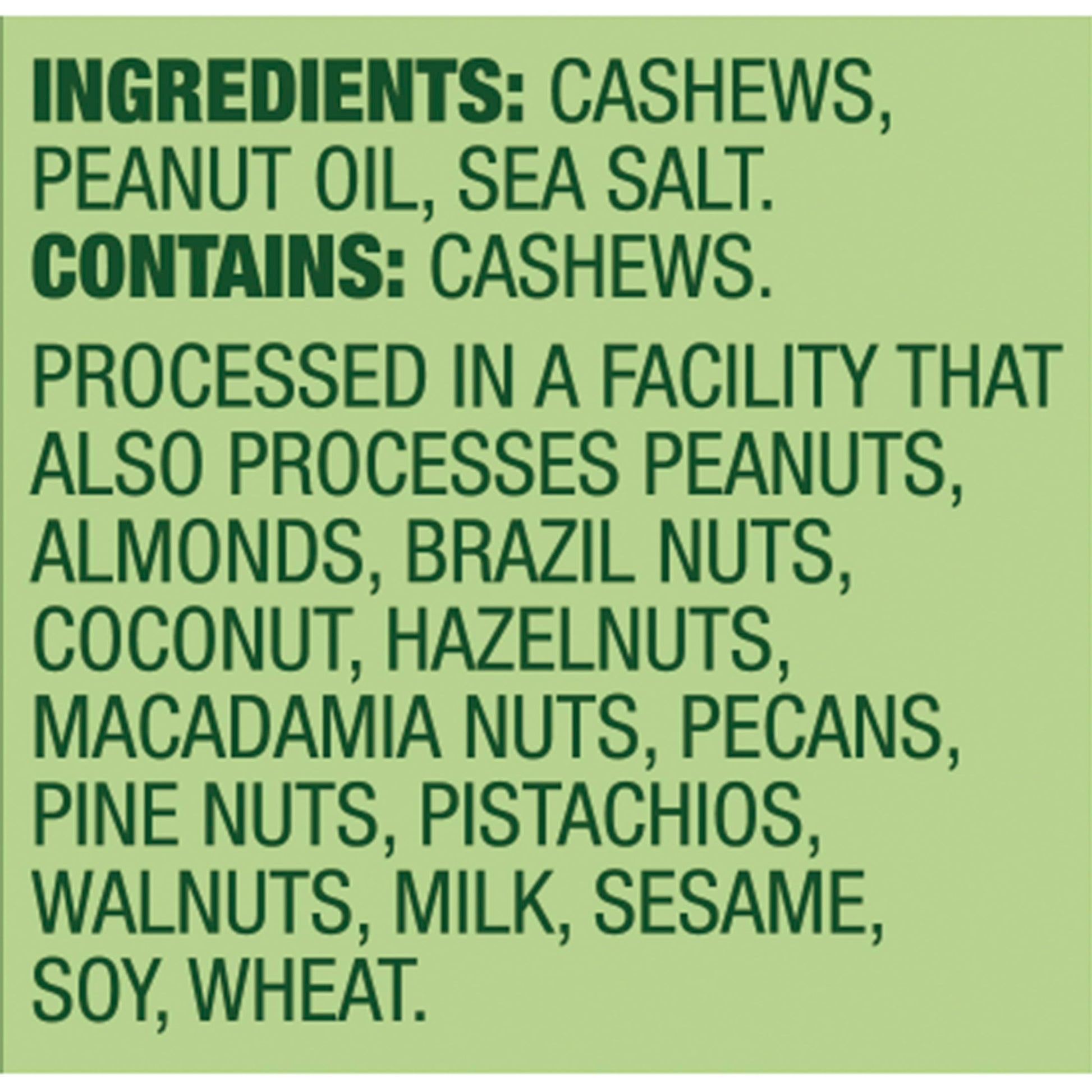 roasted and salted cashew flavor profile with no added sugar