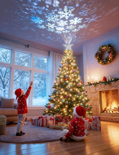 rotating magic ball projector casting cool white snowflake patterns