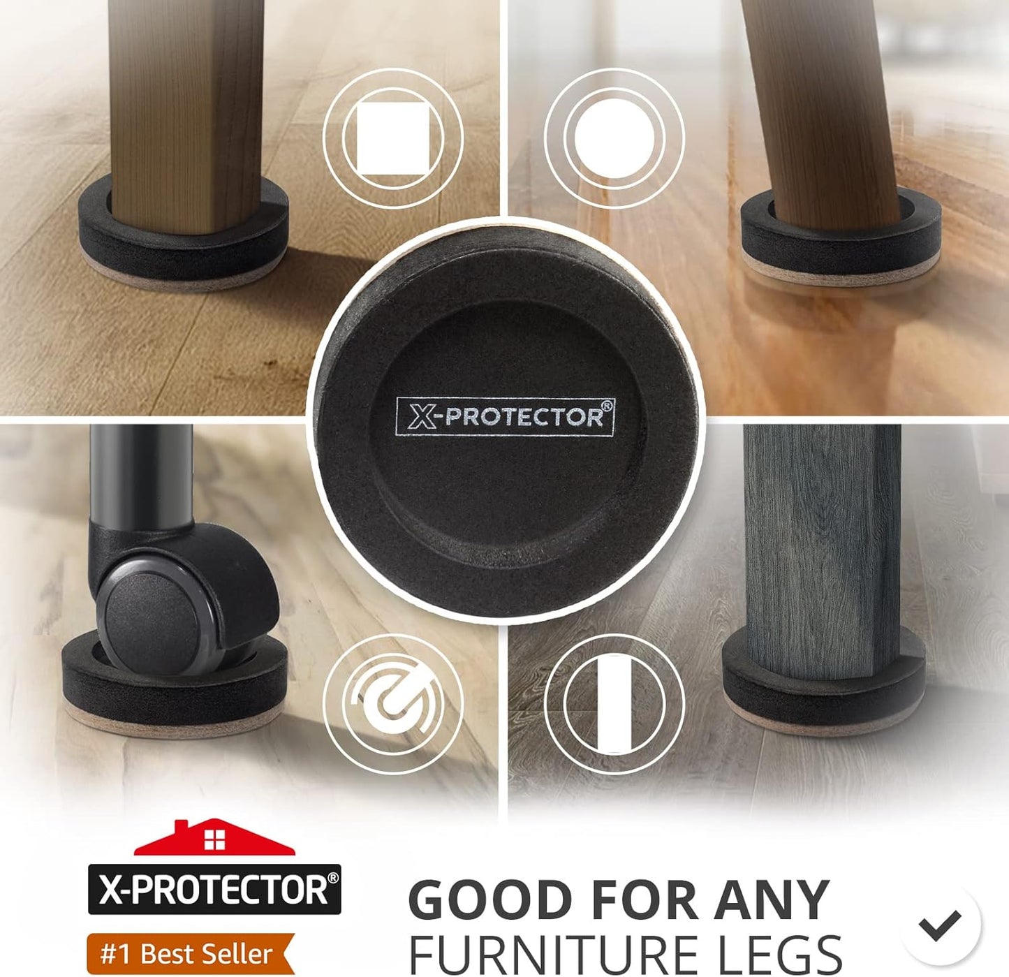 round 3 1/2 inch external / 2 3/4 inch internal diameter sized to fit most furniture feet